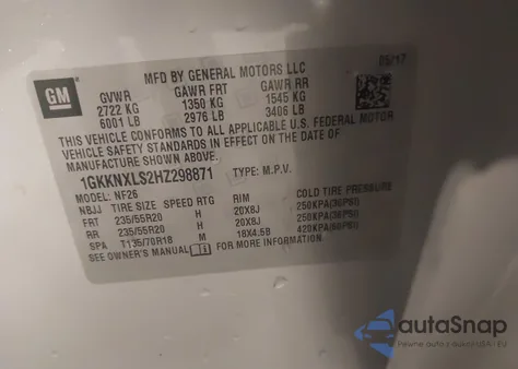 2017 GMC Acadia Denali из США, поврежденный, VIN 1GKKNXLS2HZ298871